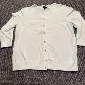 Talbots Cardigan Large White Pima Cotton Blend Button Front Crew Neck Sweater
